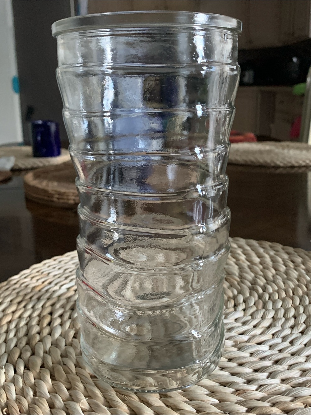 Vintage MCM Glass Ribbed Vase Topsy Turvy Hooiser, Indiana Glass Company, 8.5 in